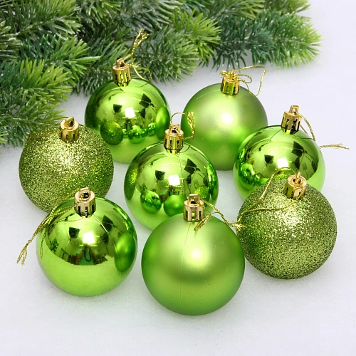 Новогодние шары 6 см (набор 24 шт) "Микс фактур", салатовый