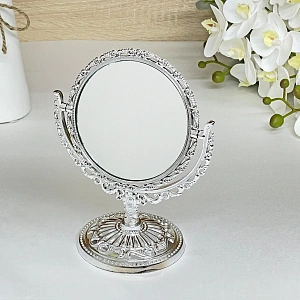 Зеркало настольное в пластиковой оправе "Версаль - Круг", цвет серебро, двухстороннее,18см