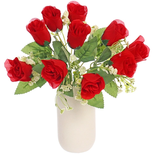 Искусственные цветы Букет роз 32см 10 цветков красные_6