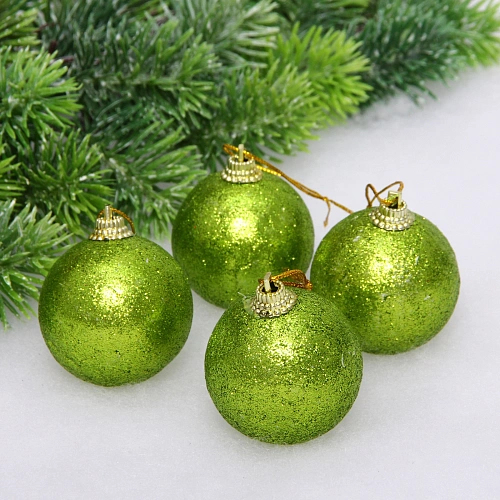 Новогодние шары 5 см (набор 4 шт) "Блестящее напыление", салатовый