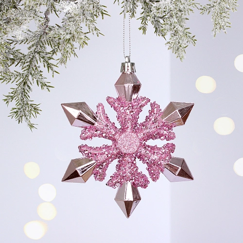 Ёлочная игрушка "Сияющая снежинка" 13*1.5*13.5 см, Розовый