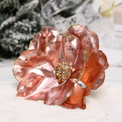 Украшение новогоднее "Пуансеттия - Зимний сон" 15 см, Розовое золото
