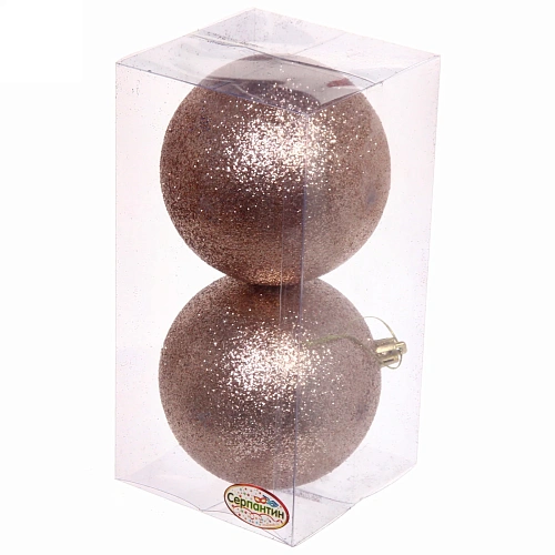Новогодние шары 10 см (набор 2 шт) Глиттер, шампань_2
