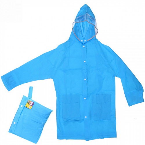 Дождевик-плащ детский "Rainbow" с капюшоном,на молнии, с отдел.под рюкзак, цвет голубой, размер XL(86*54см) ДоброСад