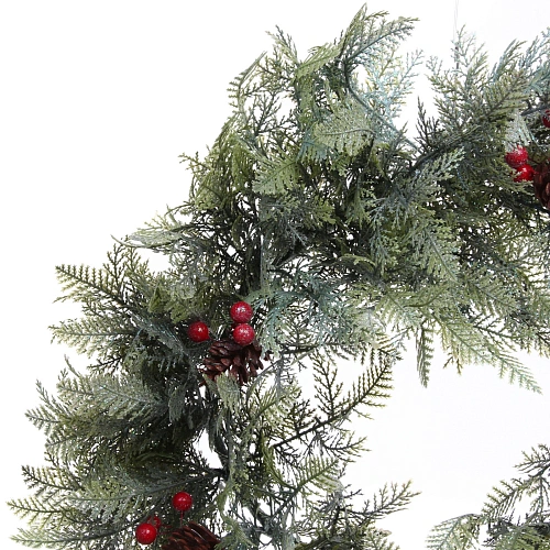 Венок хвойный Искрящиеся ветви d-50 см, литой ПВХ, шишки, ягоды_3