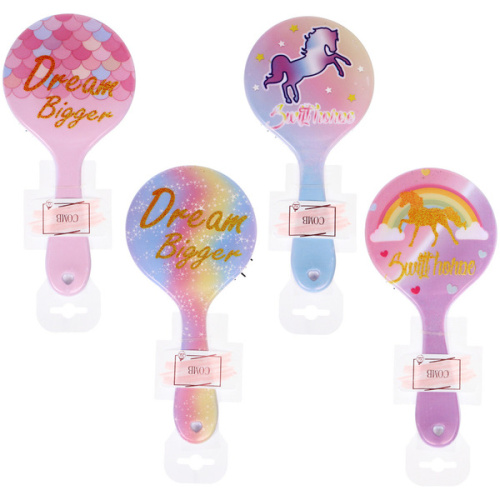 Расческа массажная круглая "Коллекция ИМАНИ - ТВОИ МЕЧТЫ", микс 4 дизайна, 22*10см (PVC подвес)