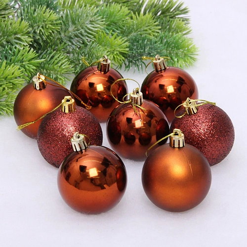 Новогодние шары 6 см (набор 24 шт) "Микс фактур", шоколад