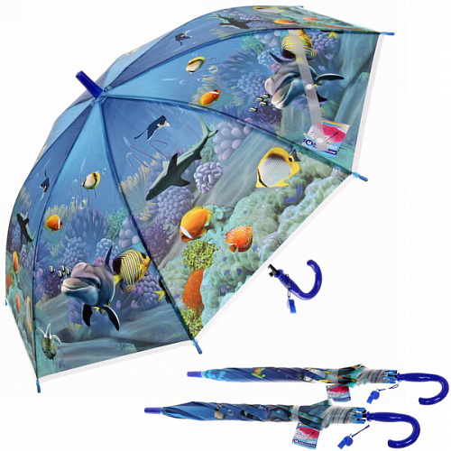 Зонт детский полуавтомат "Ultramarine - Морские жители", 8 спиц, d-100см, длина в слож. виде 65см  
