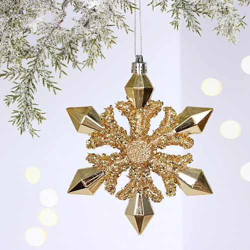 Ёлочная игрушка "Сияющая снежинка" 13*1.5*13.5 см, Шампань