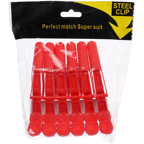 Зажимы парикмахерские 6шт KLEVER, цвет красный, 11,21,5см_3