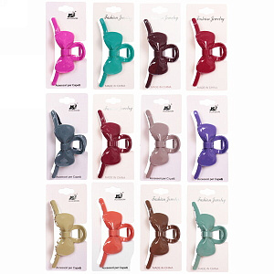 Заколка-краб для волос  на блистере "Magic Gloss", бантик, микс 6 цветов, 11см 