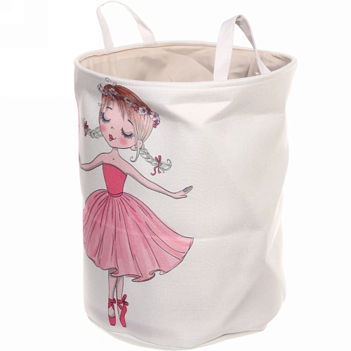 Корзина для белья круглая Маленькая балерина 4535 см бежевая_3