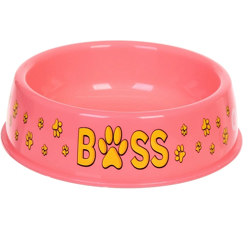 Миска пластиковая "МОЙ БРО - БОСС!, цвет розовый,  21*6,5см (логотип на миске) 700мл