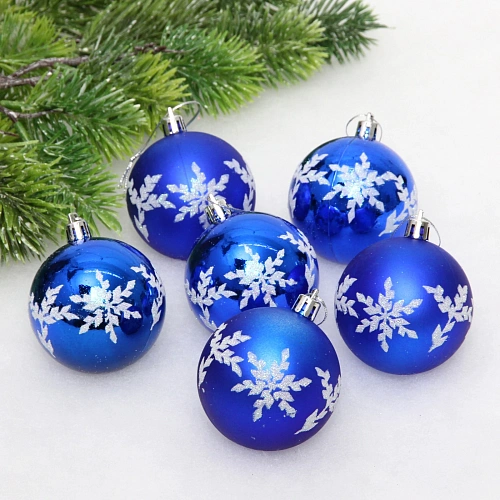 Новогодние шары "Снежный шарм" 6 см (набор 6 шт), Синий