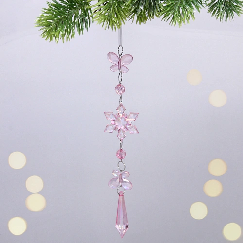 Подвеска "Хрустальная снежинка" 4,5*22 см, Розовый