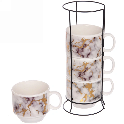 Набор кружек на стойке 200мл Мрамор золото_4