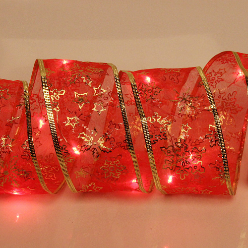 Гирлянда для дома ЛЕНТА ДЕКОРАТИВНАЯ  "Морозные снежинки" 2,0 м, 6 см, 20 ламп LED (на батарейках), Красный (подсветка красный)