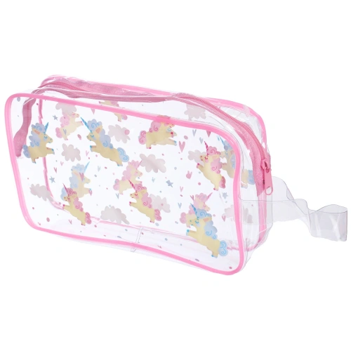 Косметичка прозрачная "MALINKA SHOP", единорожки, цвет окантовки розовый, 20*12*6см