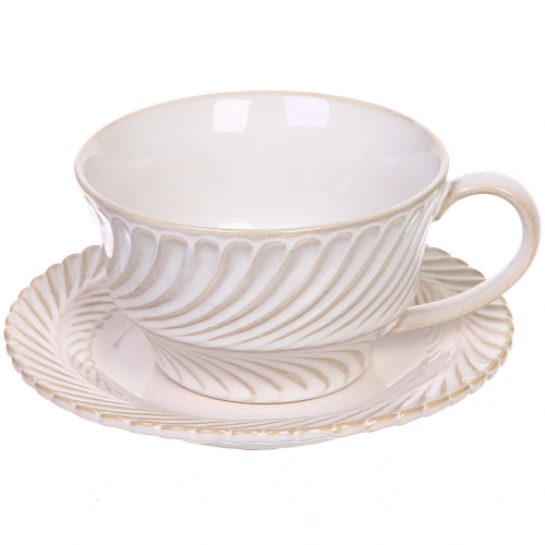 Чайная пара "Верона" (кружка 230мл, блюдце) полоска бежевая