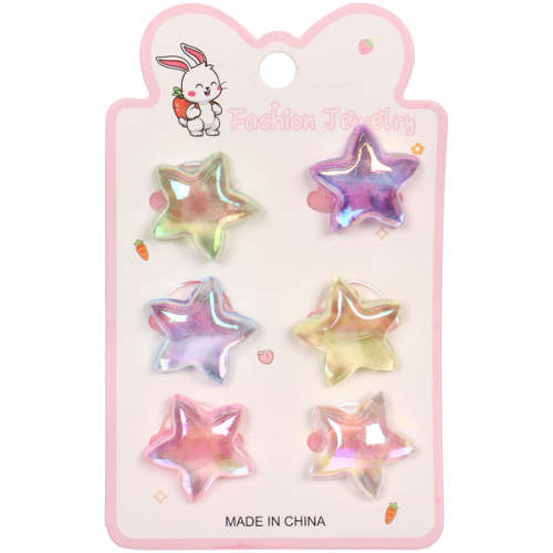 Резинки для волос детские 6шт "БАМБИ БУМ", Звёздочки, микс 6 цветов, d-2.см/12*7.5см 