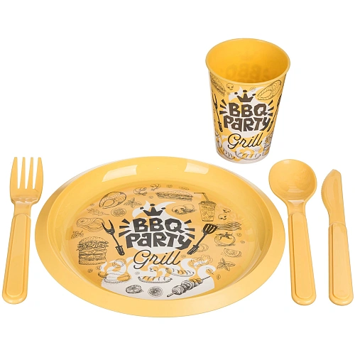 Набор для пикника с декором, 20 предметов на 4 персоны (бледно-желтый)_6