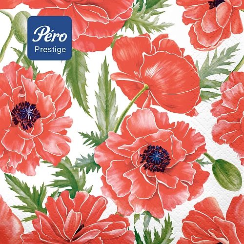 Салфетки бумажные 33*33 Pero Prestige Восточные маки, 3сл 20л