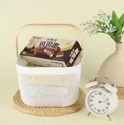 Корзина для хранения с деревянной ручкой "ФАРГО", цвет белый, 24*23,5*18см