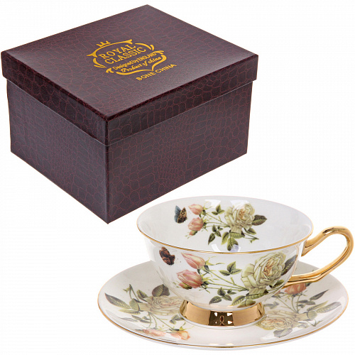 Чайная пара "Royal classic" (кружка 200мл+блюдце) Розы, в подарочной коробке