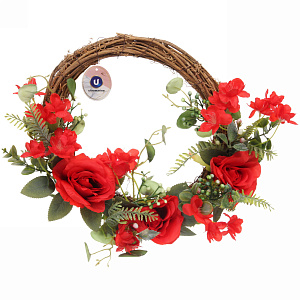 Цветы искусственные венок "Сказка" 42см красный