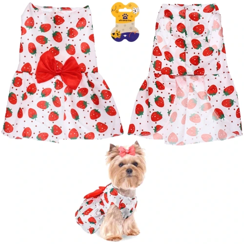Платье для кошек и собак мелких пород "Бонита на прогулке", клубнички, размер ХL, длина спинки 32-34см