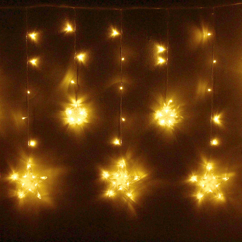 Гирлянда для дома БАХРОМА 2,5м*0,9м 120 ламп LED, с насадками Звезда (6+6 шт), Теплый белый (можно соединять)