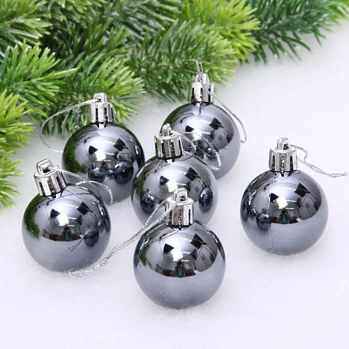 Новогодние шары 4 см (набор 6 шт) "Глянец", графит