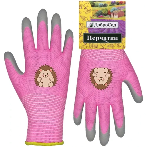 Перчатки нейлоновые "Little gardener-Ёжик" с полиуретановым покрытием полуоблитые, розовые XS р-р ДоброСад