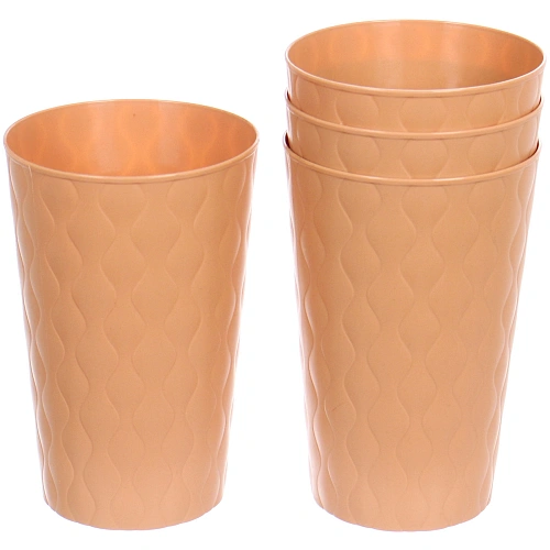 Стакан пластиковый 400мл "Волна" в наборе 4шт, микс цветов