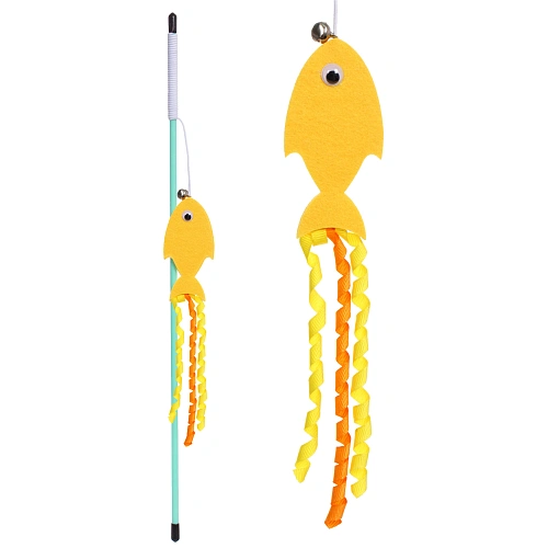 Игрушка - дразнилка на палочке "ЦапЦап", рыбка, цвет желтый, 40*85см 
