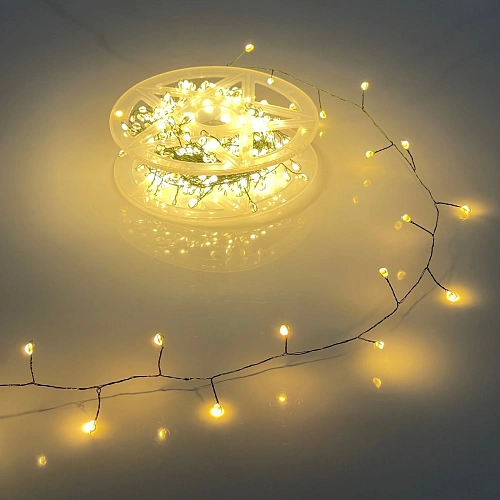 Гирлянда для дома НИТЬ "Мишура-Капля" 20 м 500 ламп LED, зеленый провод, пост.свечение, IP-20, 220v,  Теплый белый