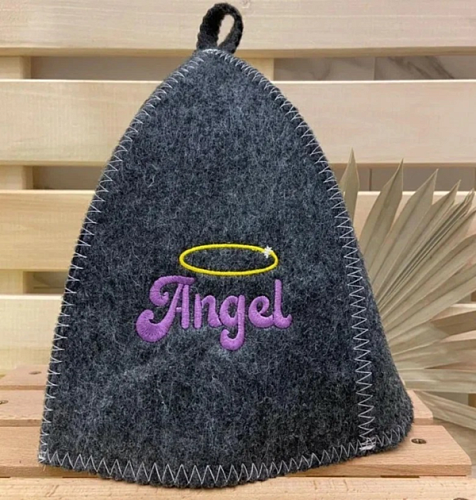 Шапка банная классическая серая с вышивкой "Angel", цвет серый, ( без упаковки)
