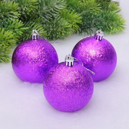 Новогодние шары 7см (набор 3шт) "Мягкий блеск", фиолетовый
