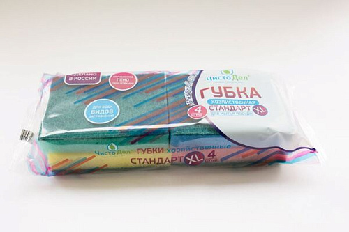 Губка для посуды "ЧистоДел" "Стандарт XL" (4 шт.)